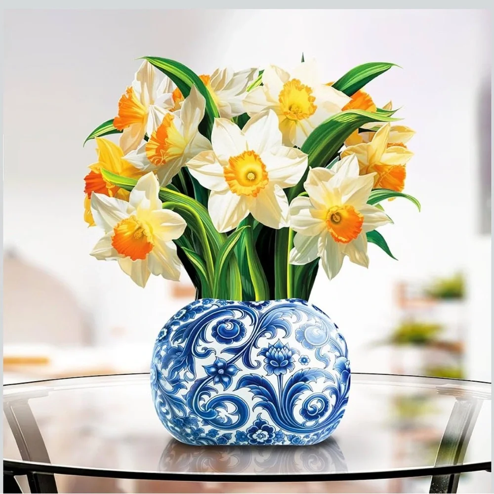 Paper Flower Bouquet with Yellow Blue and White Design